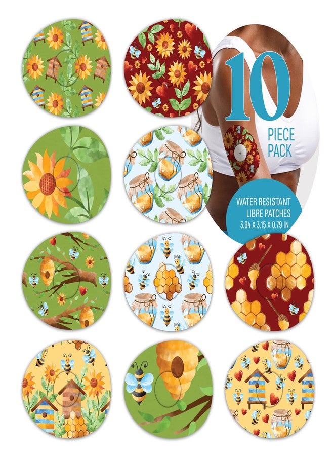 Rockadex - Freestyle Libre Sensor adhesives, Custom-Designed Freestyle Libre Patches, Diabetic Supplies 10 Pack Bee Design - Image 1
